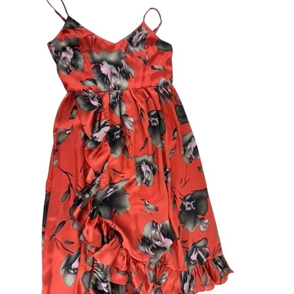 "AVEC LES FILLIES" ORANGE W/BLACK FLORAL SUNDRESS SZ 10 FAIRY BEACH BOHO RUFFLES - Picture 4 of 12